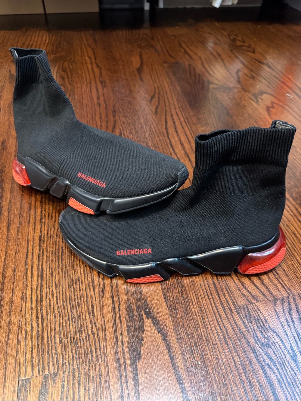 Balenciaga Kids Black Sock Sneakers with Red Sole Accents